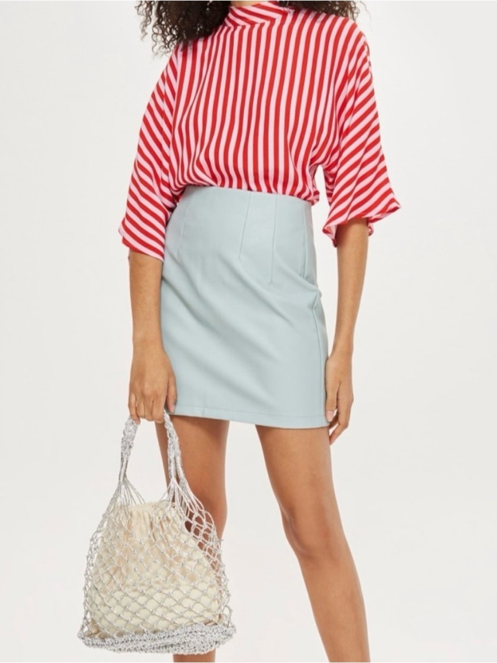 NWOT Topshop Light Blue Faux Leather Mini Skirt